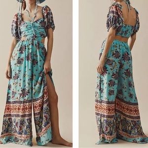 NWT FREE PEOPLE Bali citrus jumpsuit in blue floral! XS-S!
